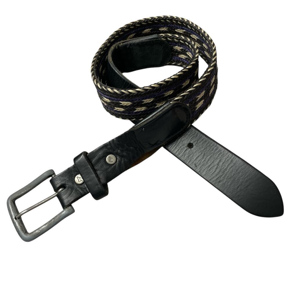Will Leather Goods Belt Black Leather Mens Size 30 Woven Southwest Silver Buckle